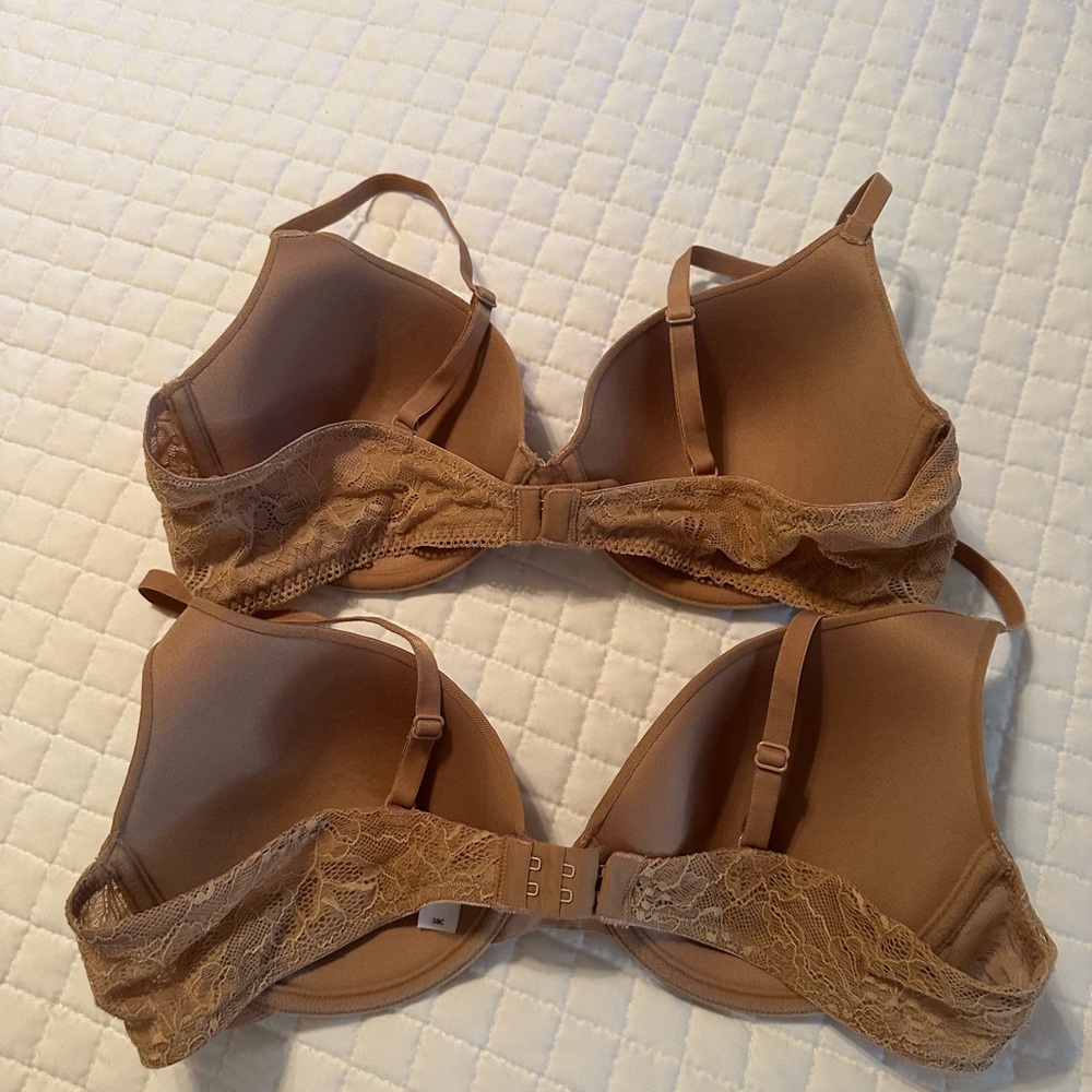 Set of 2 Natori Feathers Underwire Bra 38C Cafe Nude Lace Bra - Picture 3 of 9